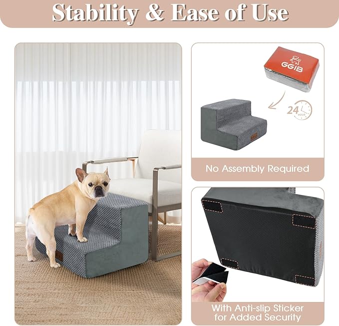 Dog Stairs Pet Steps for Sofas and High Beds Cover，2-Step Dog 12" H,
