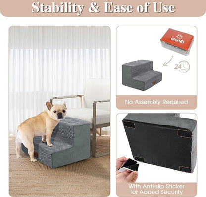 Dog Stairs Pet Steps for Sofas and High Beds Cover，2-Step Dog 12" H,