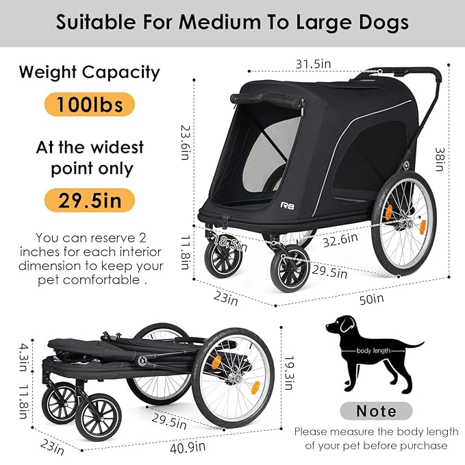 R8 Pro Extra Large Foldable Pet Stroller 100 lbs,