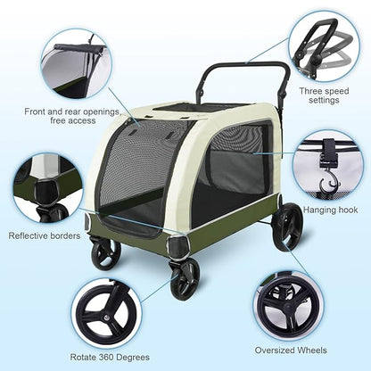 Dog Stroller for Large Dogs 132 lbs,Travel 2-3 Dogs(Green)