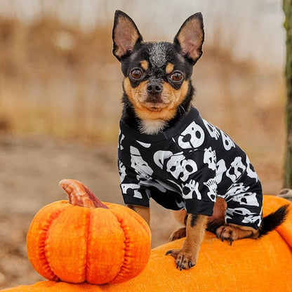 3 Pieces Halloween Dog Jumpsuit Pet Pajamas Clothes Skull Dog Puppy Rompers Bodysuit Halloween Theme Puppy Clothes Shirt Dog Apparel Jumpsuit for Pet Puppy Dog Cat (L)