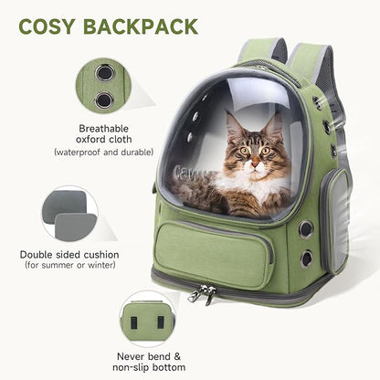 Cat Backpack Carrier, Breathable Cat Carrier Large Space Bubble Pet Backpack for Kitty Small Dog up to 15lbs, Transparent & Foldable Pet Carrier for Travel Hiking