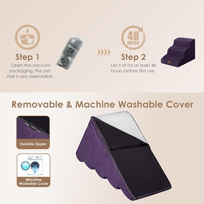 EHEYCIGA Curved Dog Stairs for Small Dogs 15.7" H 3-Step Dog