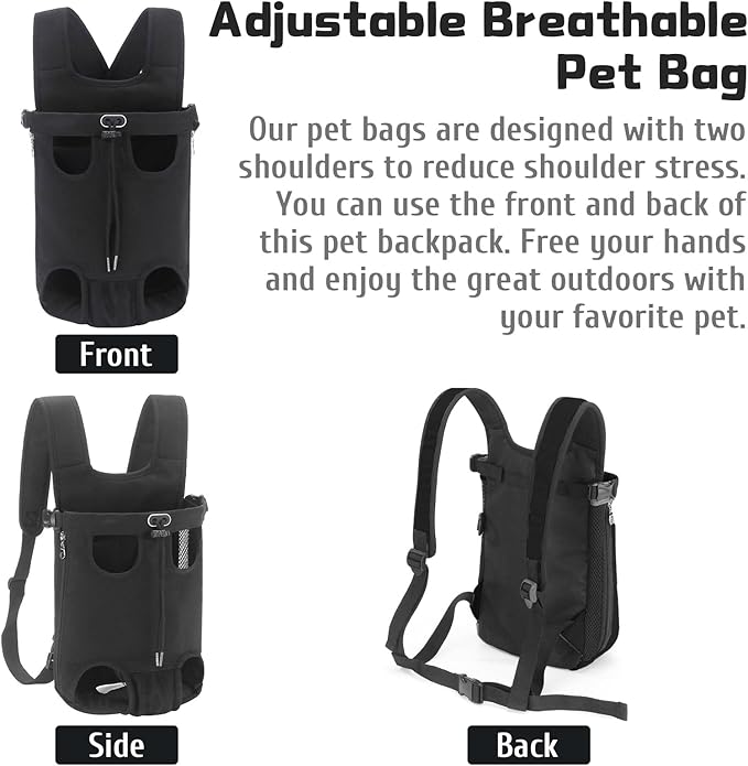 Dog Carrier Backpack, Legs Out Easy-Fit Dog Front Carrier Adjustable Breathable Pet Bag Double Shoulder Backpacks for Travel Hiking Walking Cycling Outdoor Use Black-Large