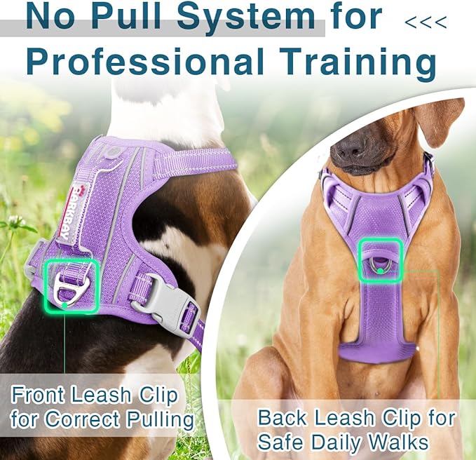 BARKBAY Dog Harness No Pull with ID Tag Pocket - Heavy Duty, Reflective, Easy Control for Large Dogs (Violet Purple,M)