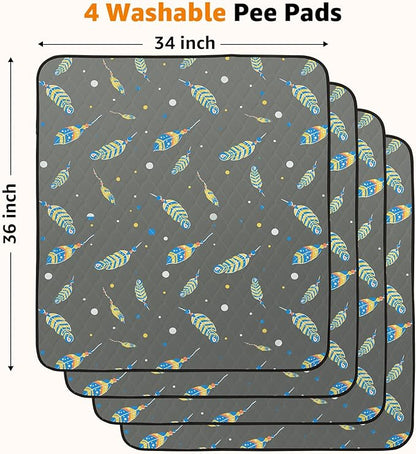 Washable Pee Pads for Dogs: 4 Pack Reusable Puppy Pads 34x36 Inch