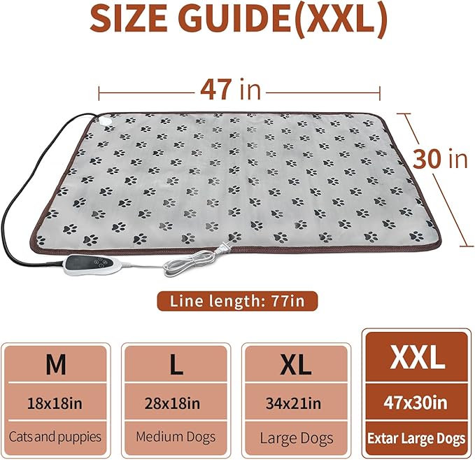 Extra Large Dog Heating Pad 47x30 in Waterproof Pet Heating Pad Smart Thermostat Switch