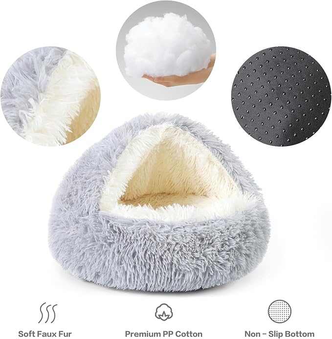 NOYAL Dog Bed Round Hooded Plush Cat Cave