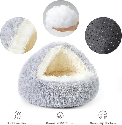 NOYAL Dog Bed Round Hooded Plush Cat Cave