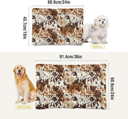 Brown Cow Print Pattern Pet Bed Pad Soft Dog Bed Mat with Anti-Slip Bottom 36 * 24inches