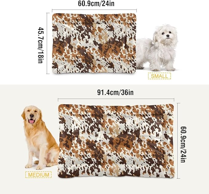 Brown Cow Print Pattern Pet Bed Pad Soft Dog Bed Mat with Anti-Slip Bottom 24 * 18inches