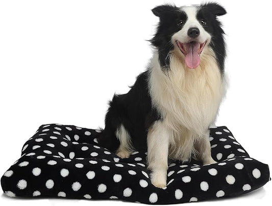 36 inch Dog Crate pad fits 40-70 lbs Dogs, fits 36 x 23 Dog Crate Bed, Washable, Anti-Slip, Short Plush, Black with White dots,