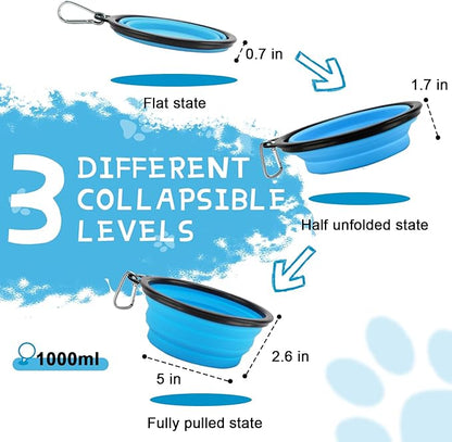 Rest-Eazzzy Large Collapsible Dog Bowls 1000 ml, 2-Pack Dog Portable Water Bowl for Dogs Cats Pet Foldable Feeding Watering Dish for Traveling Camping Walking with 2 Carabiners, BPA Free