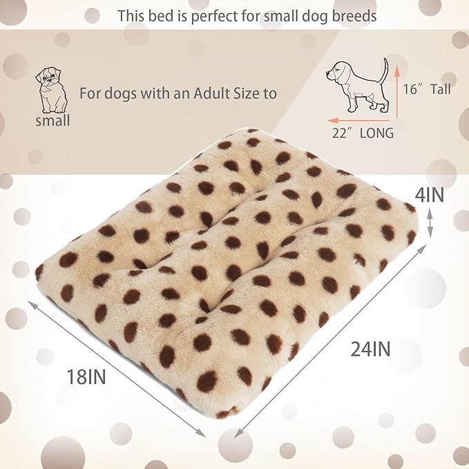 24x18 Dog Bed for Crate Beige with Coffee Spots, Comfortable Dog Crate Mat 24 Inch, Anti-Slip, Washable Small Dog Bed for Crate