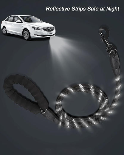 PETANK Rope Dog Leash 4 FT with Comfortable Padded Handle and Highly Reflective Threads for Small Medium Dogs (Gray 4FT*1/2")