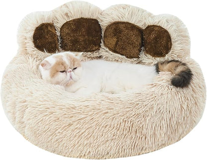 Jiupety Pet Round Bed of Paw Shape (22"×22"×6"), Camel.