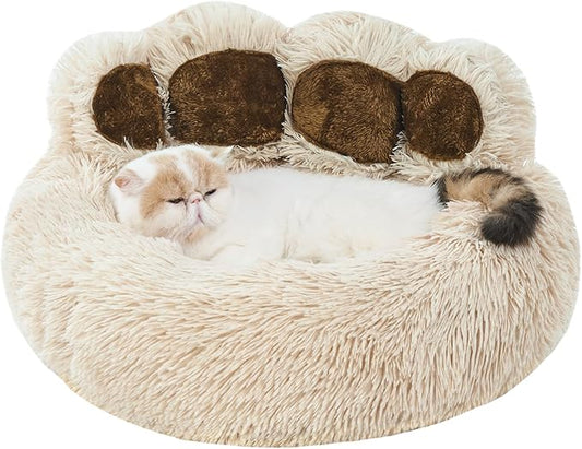 Jiupety Pet Round Bed of Paw Shape (22"×22"×6"), Camel.