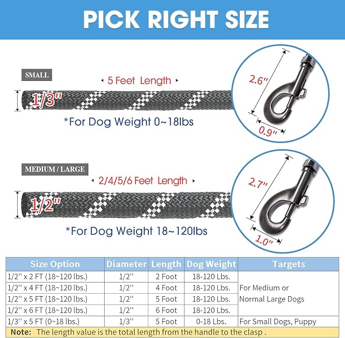BAAPET 2/4/5/6 FT Dog Leash with Comfortable Padded Handle and Highly Reflective Threads for Small Medium and Large Dogs (5FT-1/2''