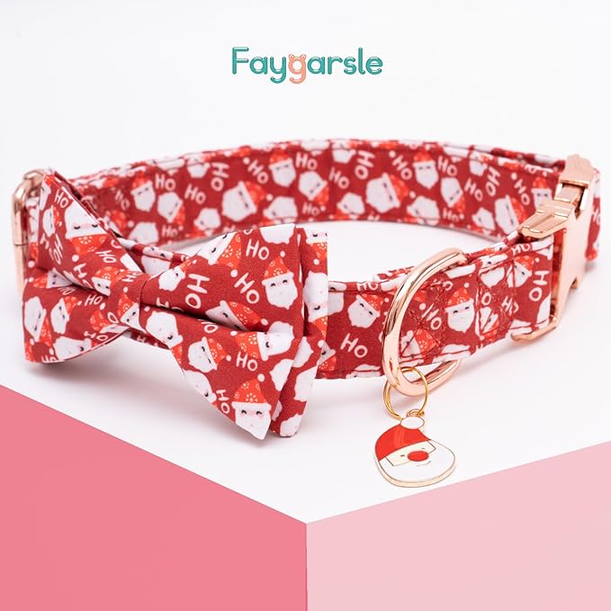 Faygarsle Red Dog Collar Christmas Design with Bow