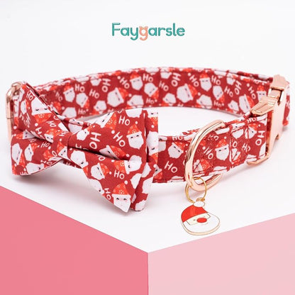 Faygarsle Red Dog Collar Christmas Design with Bow