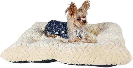 24 Inch Dog Crate Bed Crate Mats for Dog Cages Dog Bed for Small Dogs Crate Washable Dog Mats for Sleeping,Up to 25 lbs Soft and Fluffy Small Dog Bed for Crate Tire Printing Rice White S