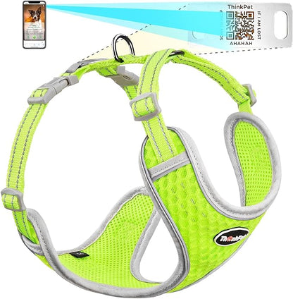 ThinkPet Reflective Breathable Soft Air Mesh with QR Code Dog Tag Puppy Choke Free Over Head Vest Harness for Puppy Small Medium Dogs and Cats Small Yellow