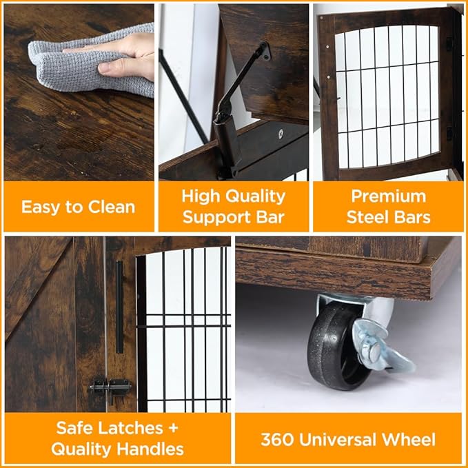 Dog Crate Furniture Side End Table with Flip Top and Movable Divider