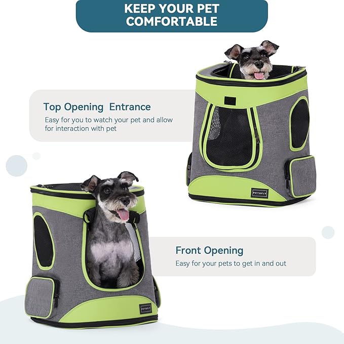 Petsfit Pet Backpack Carrier Easy-Fit Dog Travel Backpack Carrier for Hiking Walking Cycling Suitable for Small Medium Dogs Cats and Rabbits up to 22 Pounds, Green