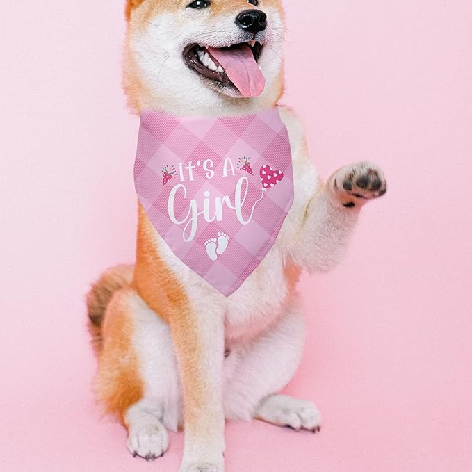 It's a Girl Gender Reveal Baby Announcement Dog Bandana Plaid Pink Dog Bandana Pregnancy Announcement Photo Prop Green Pet Scarf Decorations Accessories for Dog Lovers Owner Gift