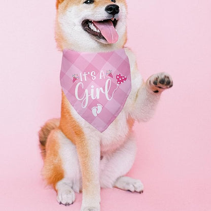It's a Girl Gender Reveal Baby Announcement Dog Bandana Plaid Pink Dog Bandana Pregnancy Announcement Photo Prop Green Pet Scarf Decorations Accessories for Dog Lovers Owner Gift