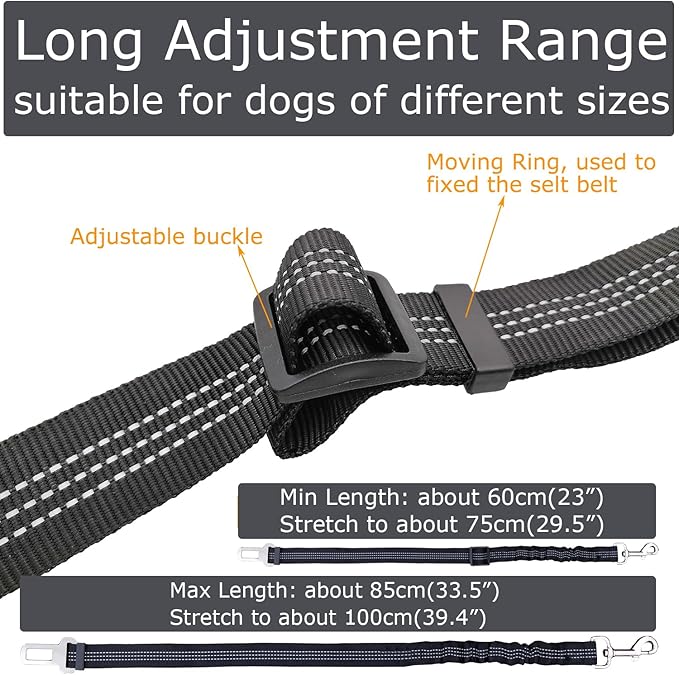 2 Dog Car Harness Seatbelt Seat Belt Leash Travel Accessories Bungee Anti Shock Pet Cat Adjustable Lead Clip Safety Seats Belts Grey