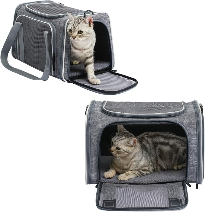 Cat Carrier - Soft-Sided Dog Pet Carrier, Portable Foldable Pet Bag up to 28 Lbs, Airline Approved Travel Puppy Carrier (Large, Light Grey)