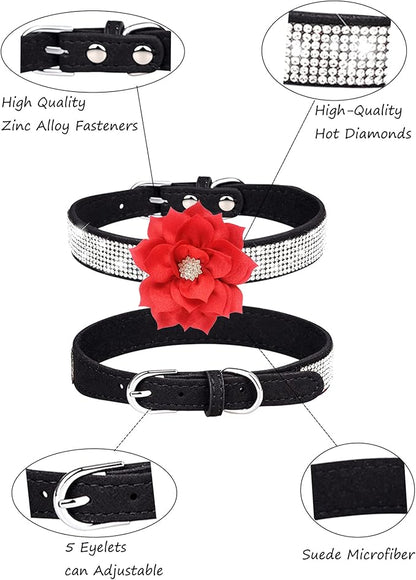 Rhinestone Dog Collar for Small Medium Dogs Black XS Dog Collar for Girl Female Dogs Flower Puppy Collar for Summer Spring Wedding Puppy Necklace Girl Dog Collar (Black