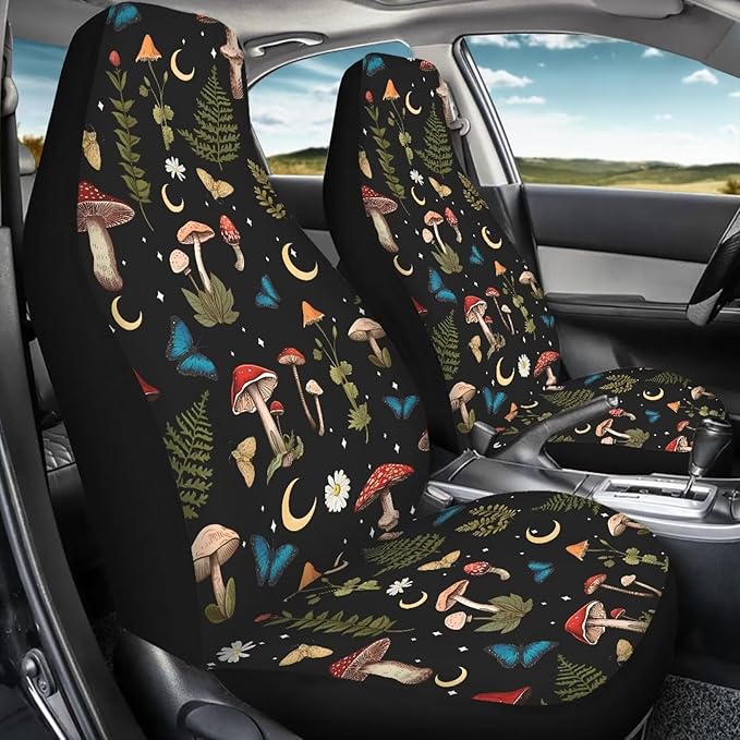 Mushroom Daisy Print Car Seat Covers Front Seats Only Set for Women Men