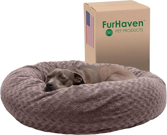 Furhaven 40" Round Donut Dog Bed for Large/Medium Dogs 75 lbs