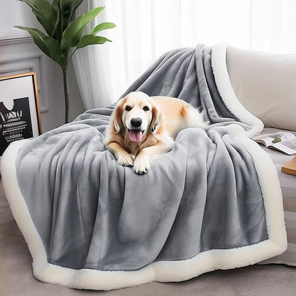 Sherpa Blanket for Bed Sofa Couch Camping Travel, Double-Sided Reversible Pet Hair Resistant Lap Blanket, Warm Lightweight Fluffy & Soft Plush (Grey, L 40x50”)