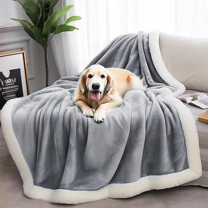 Sherpa Blanket for Bed Sofa Couch Camping Travel, Double-Sided Reversible Pet Hair Resistant Blankets, Warm Lightweight Fluffy & Soft Plush (Grey, XL 50x60”)