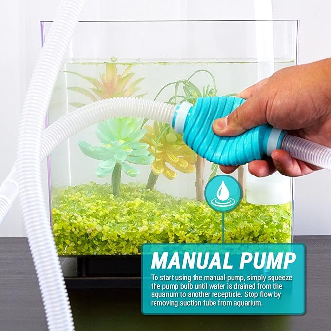 TERA PUMP - TRFTCLN-XL BPA-Free Gravel Cleaner Aquarium Water Changer with Clip, Suction Cup, Flow Managing Clip, Quick & Easy Assembly, Long 120 inch Nozzle Manual Water Pump, (20-50 Gallon Tank)