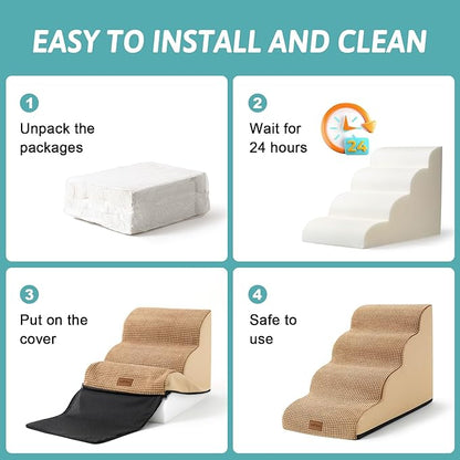Dog Stairs for Couch or Low Bed 15.7x22.4x15.7in, Light 3 Tiers