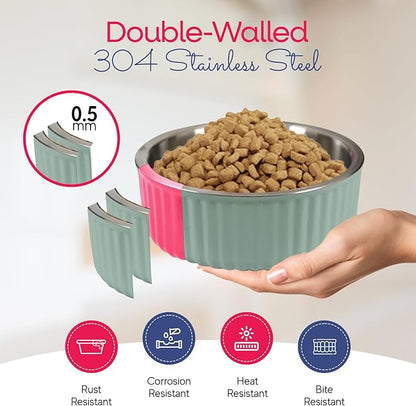 Stainless Steel Pet Bowl - Dog Food Bowl with Anti-Skid Bottom - Metal Cat Bowls - Water Bowl for Small, Medium, and Large Pets - Rust-Proof and Dishwasher-Safe (Green, 40 Oz/1200ml)