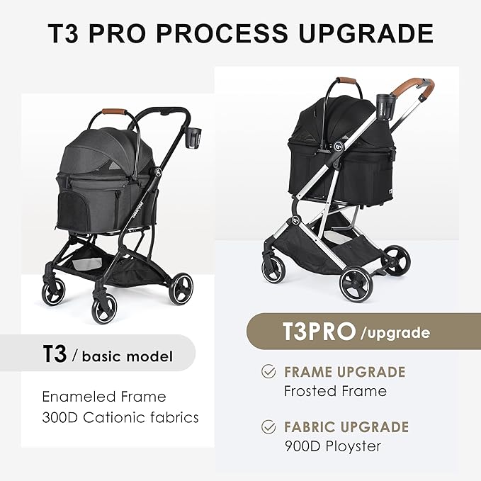 T3 Pro Pet Stroller 3 in 1 Dog Cat Stroller for Small Medium Dogs Cats