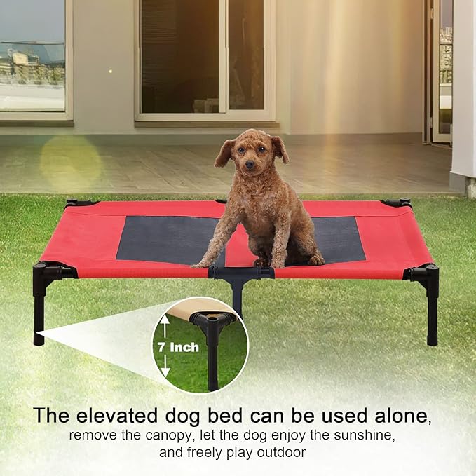 S/M/L Outdoor Elevated Dog Cot with Canopy & Side Shade for Camping Small Medium Dogs (Carry Bag)