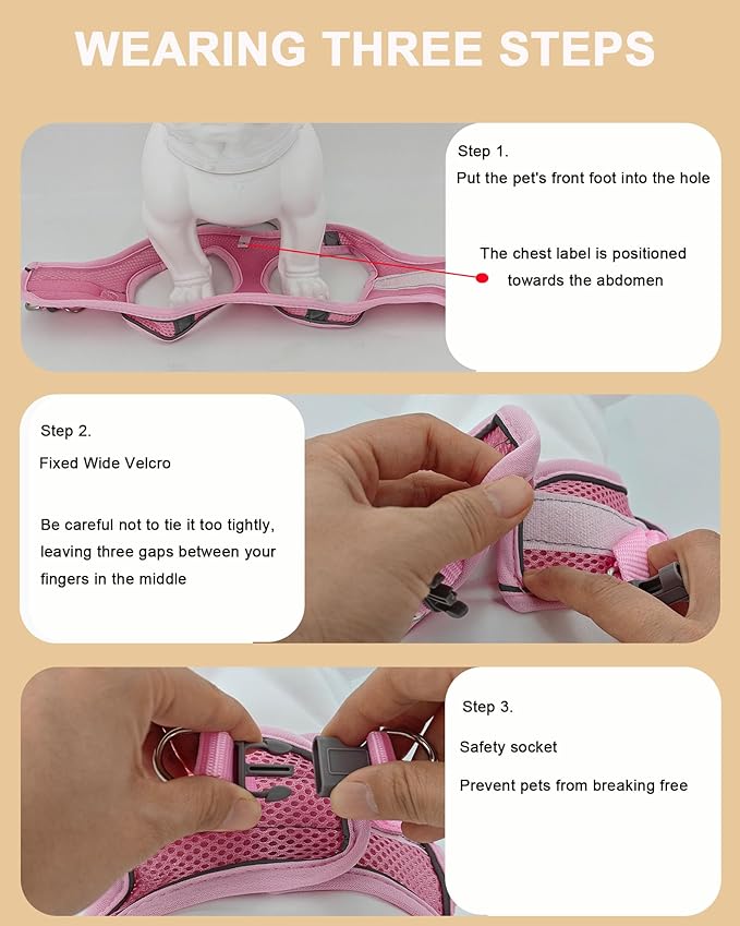 XXXS Pink Soft Mesh Dog Harness and Leash Set,No Escape Easy Walk Puppy Harnesses for Training Walking， Reflective Adjustable Puppy Vest for Small Medium Dogs, Cats (Pink, XXXS)