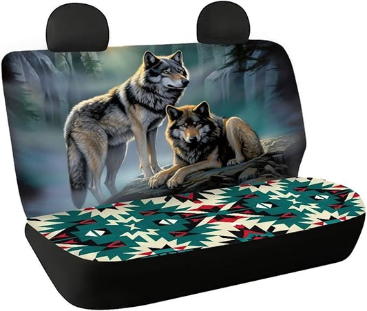 WELLFLYHOM Wolf Moon Car Seat Cover for Cars 2 Pack