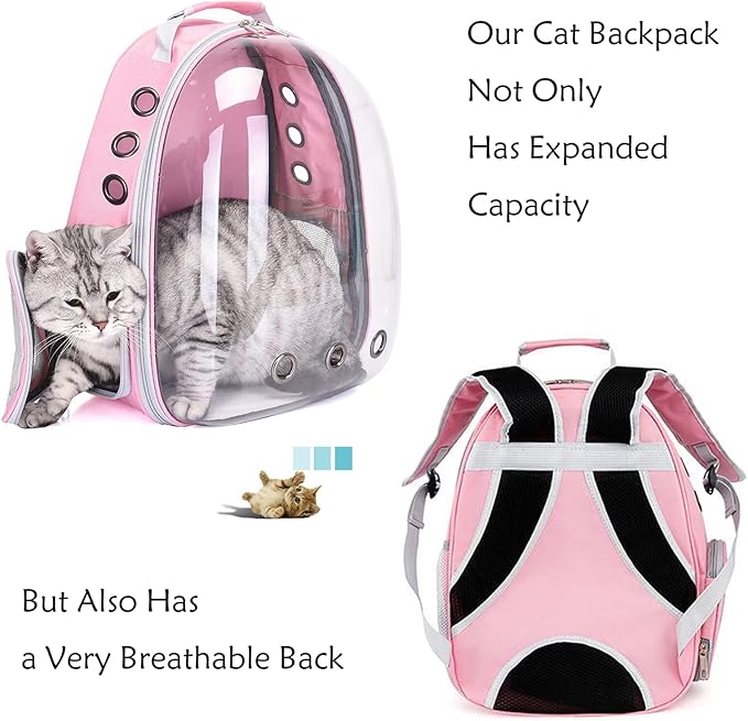 Cat Backpack Carrier Expandable Ventilate Transparent Pet Dog Backpack for Large Cats Hiking, Travel, Outdoor, Airline-Approved Space Capsule Backpack(Pink)