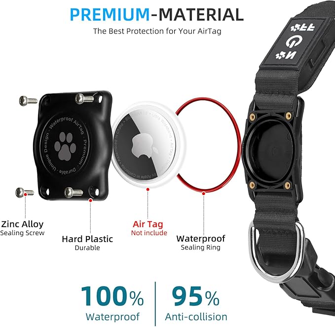 LED AirTag Dog Collar IP67 Waterproof 1,600 Feet
