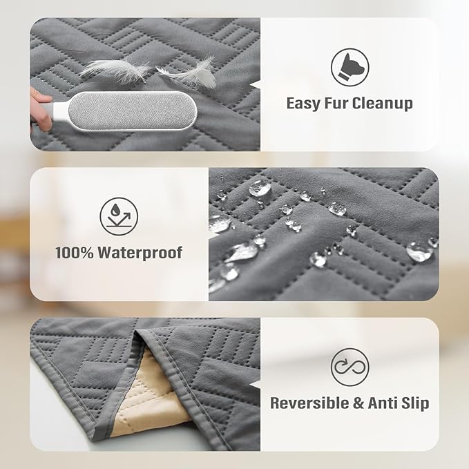 Dog Bed Cover for Pets Blankets Rug Pads for Couch Protection Waterproof Bed Covers Dog Blanket Furniture Protector Reusable Changing Pad (Dark Grey+Beige, 62"x82")