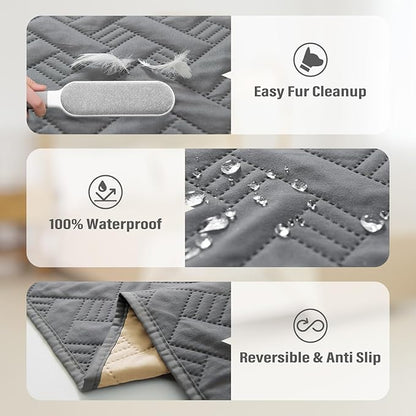 Dog Bed Cover for Pets Blankets Rug Pads for Couch Protection Waterproof Bed Covers Dog Blanket Furniture Protector Reusable Changing Pad (Dark Grey+Beige, 82"x102")