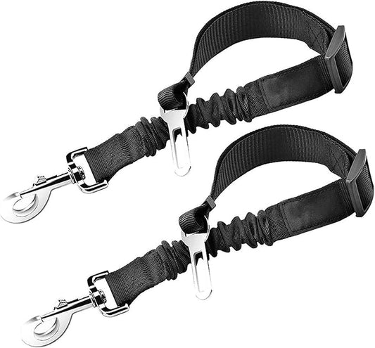 SunGrow Elastic Nylon Ferret Seat Belt, 24” - 36”, Adjustable Black Harness, Elastic Tether with Metal Buckles, 2 Pcs per Pack