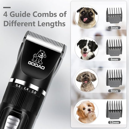 Dog Clippers Grooming Kit Hair Clipper -4 in 1Low Noise -Rechargeable-Cordless Quiet Paw Trimmer Nail Grinder, Trimmer Grooming for Thick Hair&Coats,Pet Shaver for Small and Large Dogs Cats